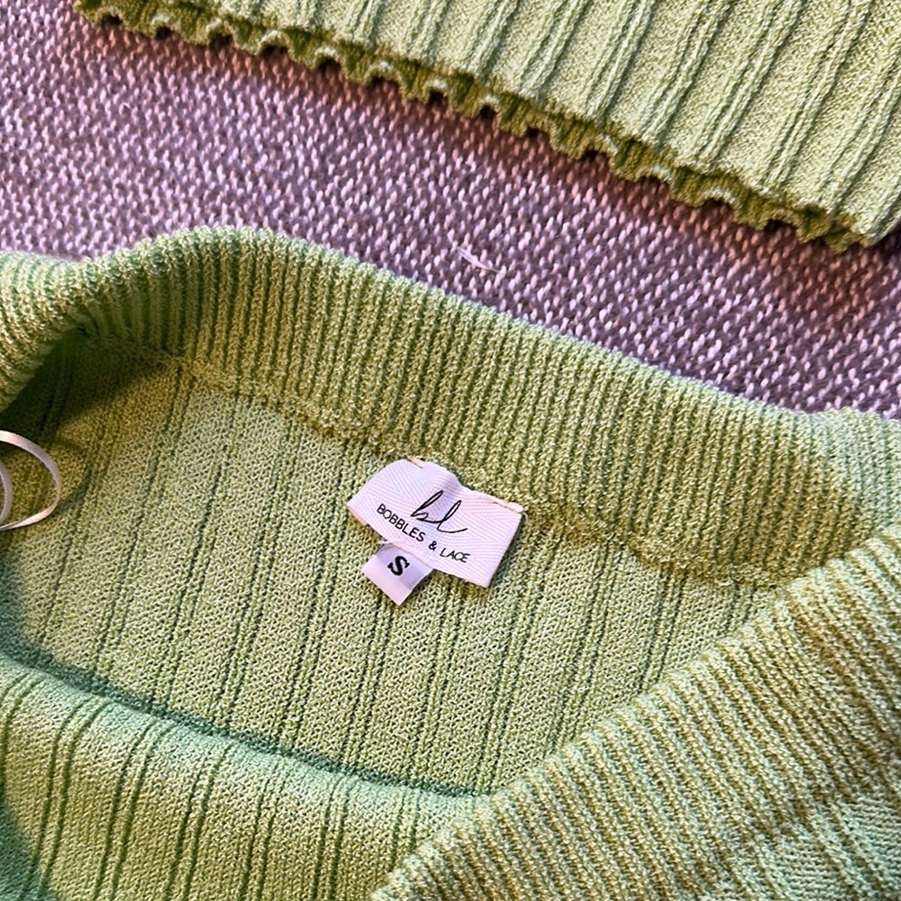 Lime Green Ribbed Knit Set - Picture 2 of 4